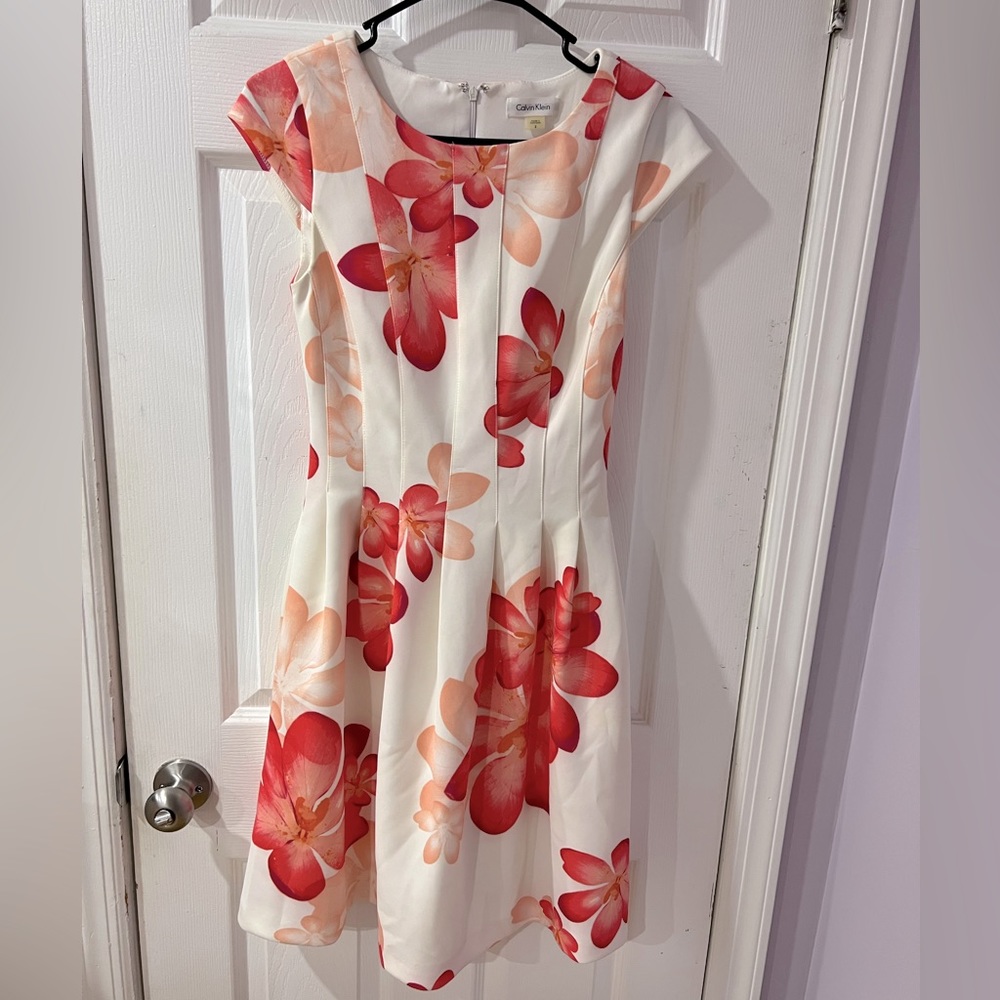 Calvin Klein designer short fit flare Colorful women dress floral conservative
